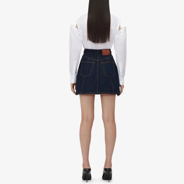 Alexander McQueen Lace Detailed Denim Mini Skirt-2