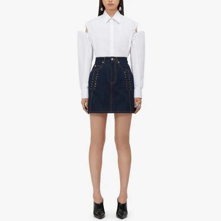 Alexander McQueen Lace Detailed Denim Mini Skirt-1