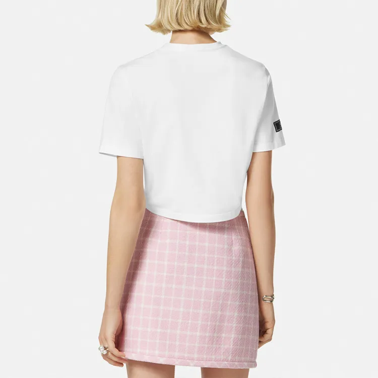 VERSACE Logo-Embellished Crewneck Cropped T-Shirt-2