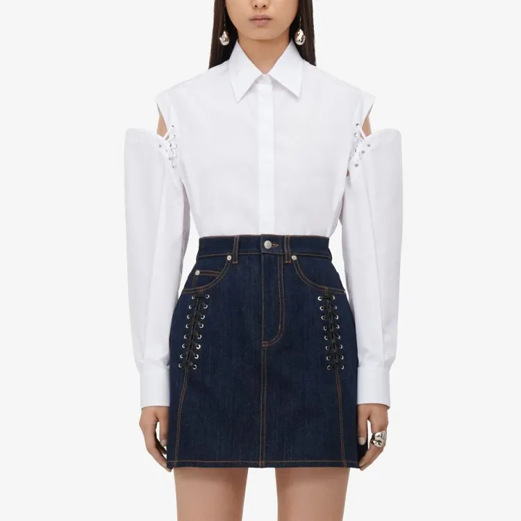 Alexander McQueen Lace Detailed Denim Mini Skirt-4