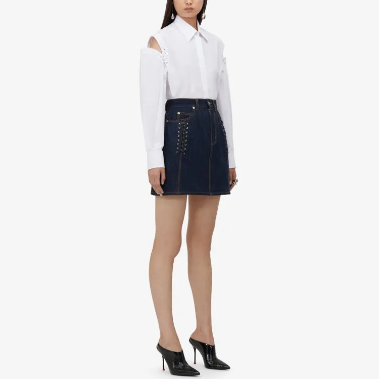 Alexander McQueen Lace Detailed Denim Mini Skirt-3