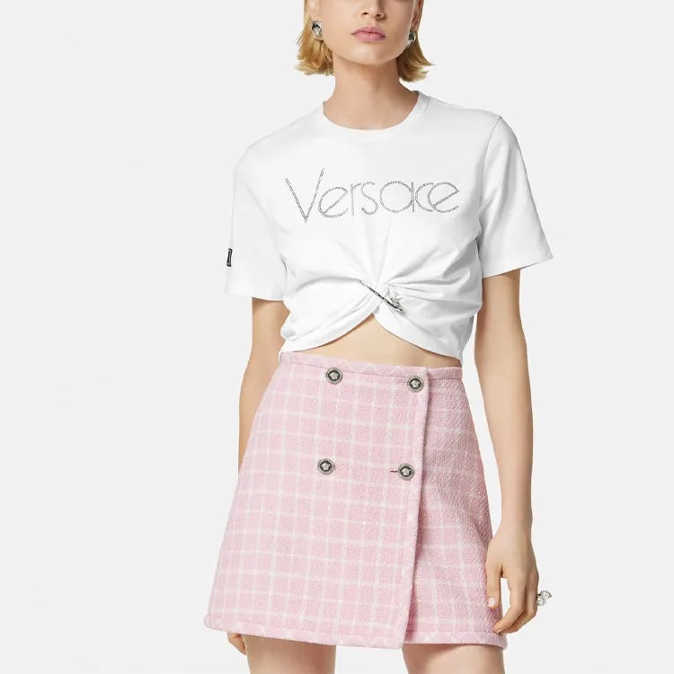 VERSACE Logo-Embellished Crewneck Cropped T-Shirt-1