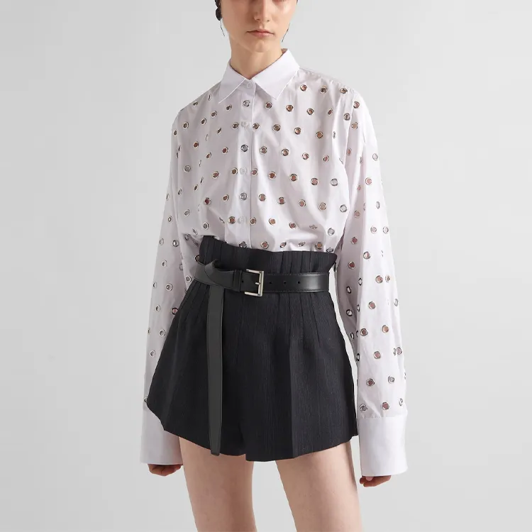 PRADA Eyelet Embellished Button Up Shirt-1