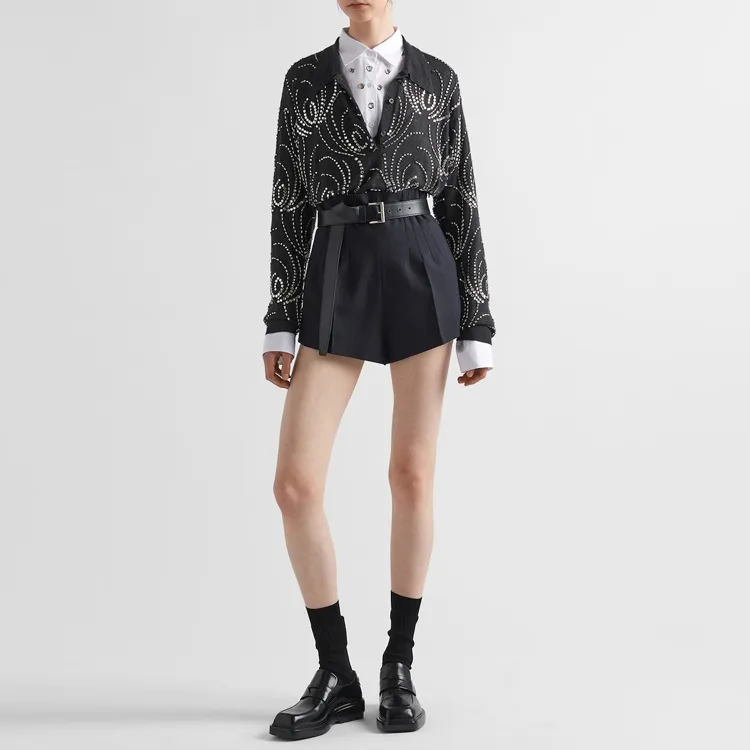 PRADA Eyelet Embellished Button Up Shirt-3