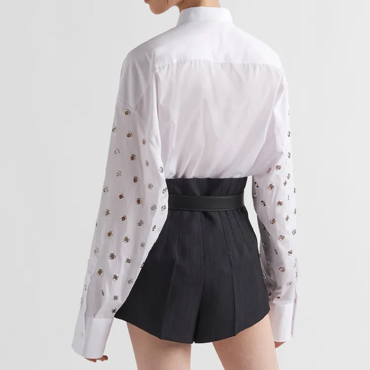 PRADA Eyelet Embellished Button Up Shirt-2