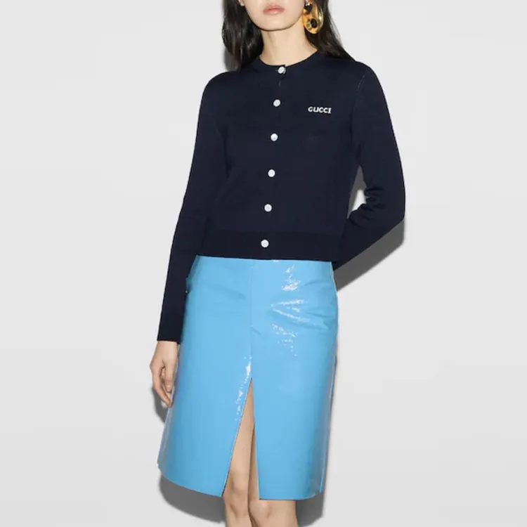 GUCCI Logo Intarsia Knit Cardigan-2