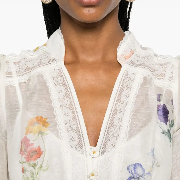 Zimmermann Natura V-Neck Floral Printed Laced Mini Dress-4