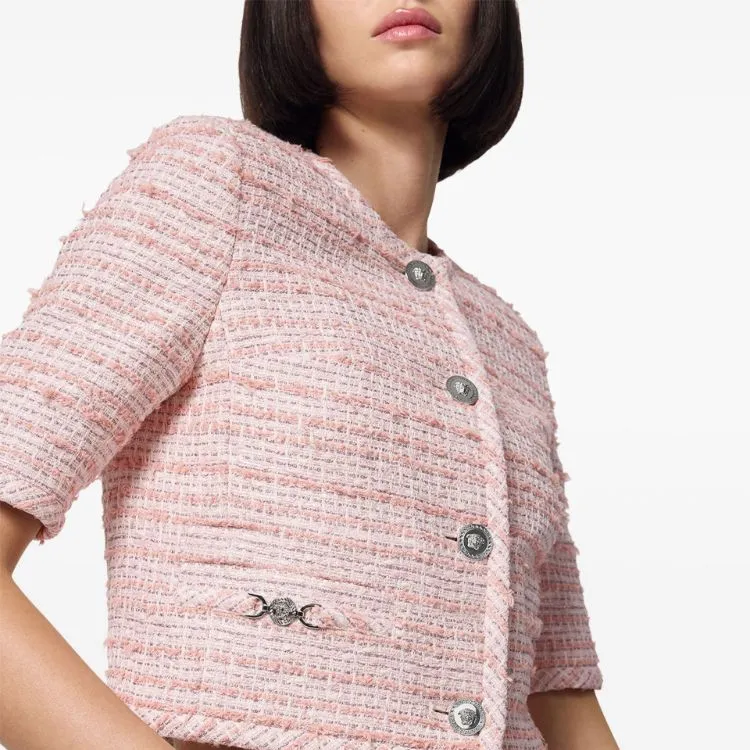 VERSACE Medusa Plaque Cropped Tweed Jacket-4
