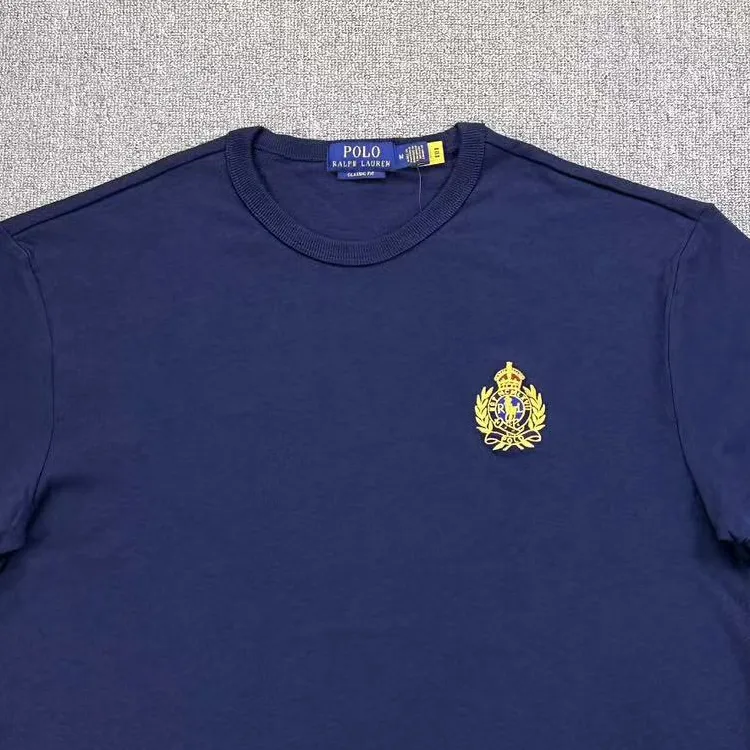 Polo Ralph Lauren Solid Color Logo Embroidered Crew Neck Short Sleeved T Shirt Men's Navy Blue-3