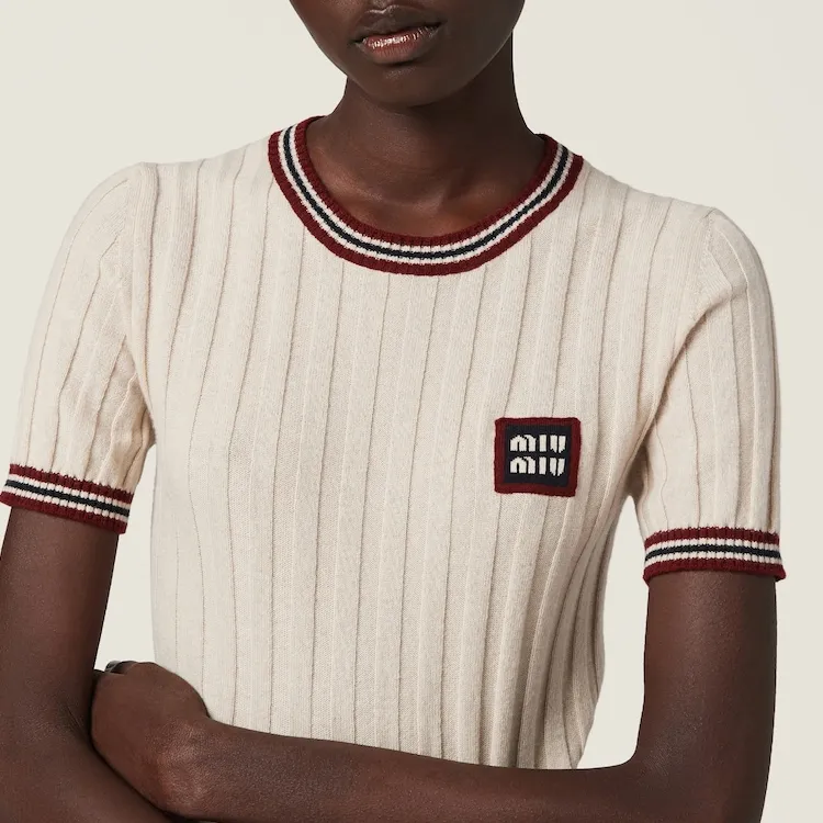 MIU MIU Logo appliqué Cashmere Top-1