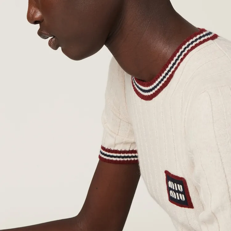 MIU MIU Logo appliqué Cashmere Top-4