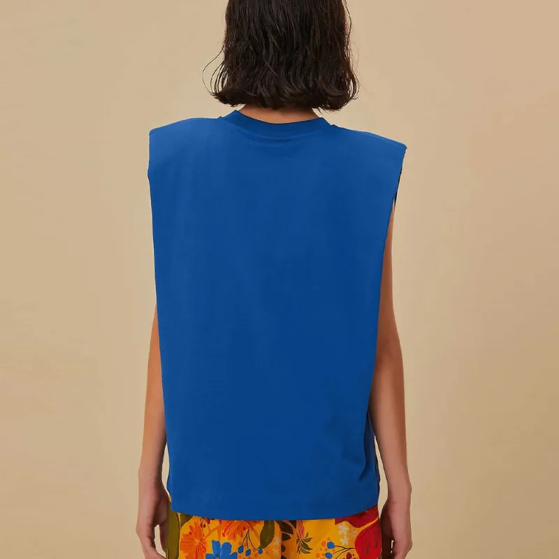 FARM RIO Logo Parrot Pattern All Over Print Crew Neck Sleeveless T-Shirt Women's Blue-3