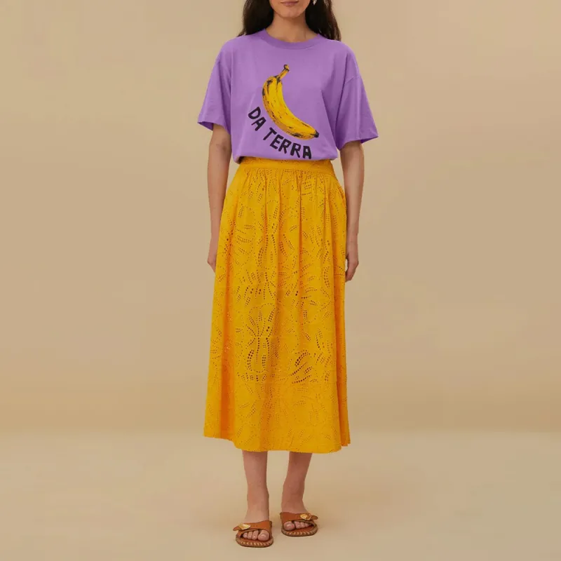 FARM RIO Letter Banana Patterned Print Crew Neck Short-Sleeved T-Shirt Women's Light Purple-1