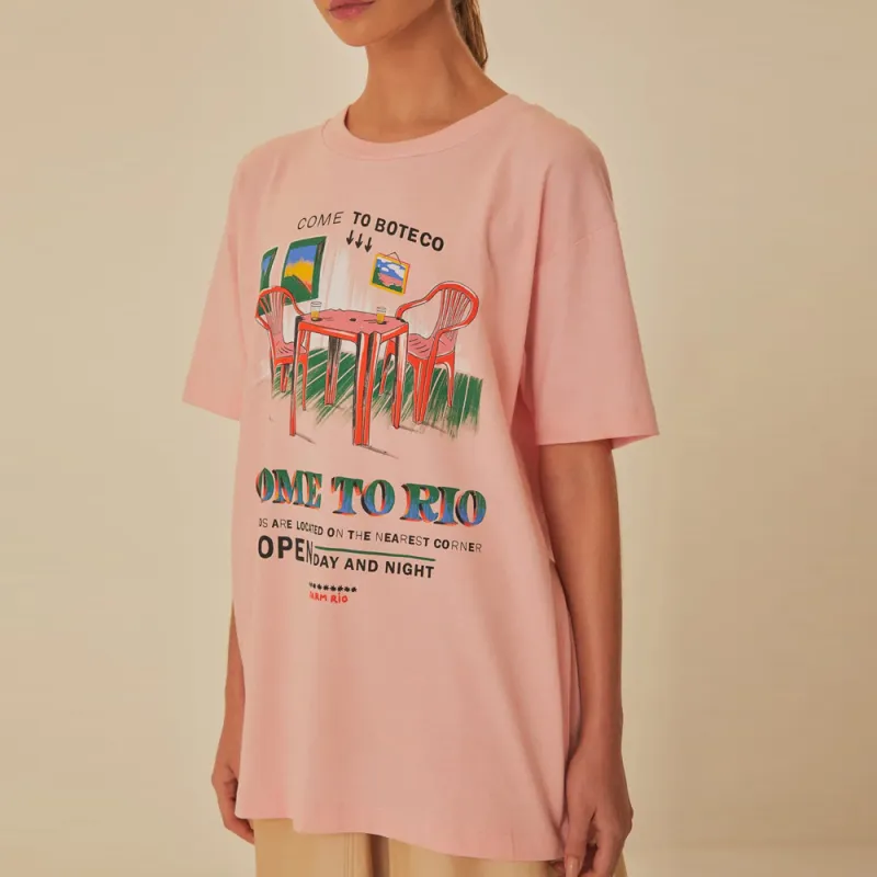 FARM RIO Logo Letter Patterned Print Crew Neck Casual Short-Sleeved T-Shirt T-Shirt Women's Pink-1