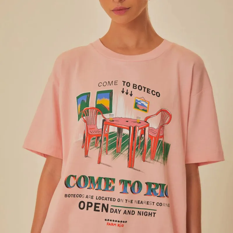FARM RIO Logo Letter Patterned Print Crew Neck Casual Short-Sleeved T-Shirt T-Shirt Women's Pink-2
