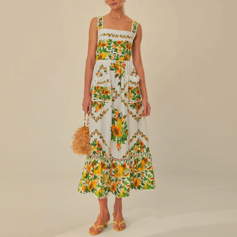 Farm Rio Papaya Salad Scarf Maxi Dress-1