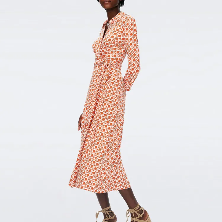 DVF Diane Von Furstenberg SS24 Long Sleeved Dress Women's Honey Orange Color-3