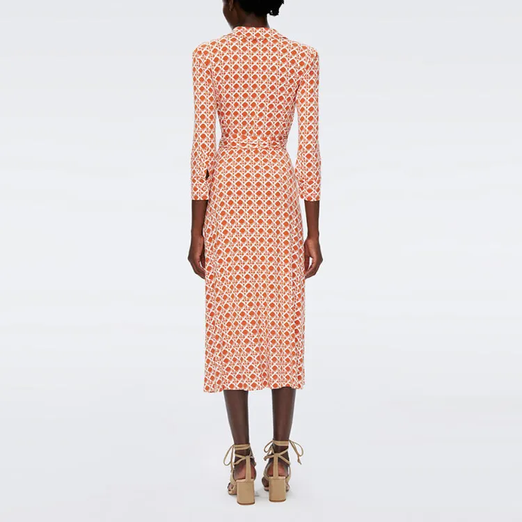 DVF Diane Von Furstenberg SS24 Long Sleeved Dress Women's Honey Orange Color-2