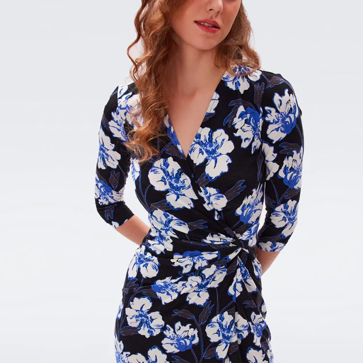 DVF Diane Von Furstenberg FW23 Long-Sleeved Dresses Women's Dark Blue-4