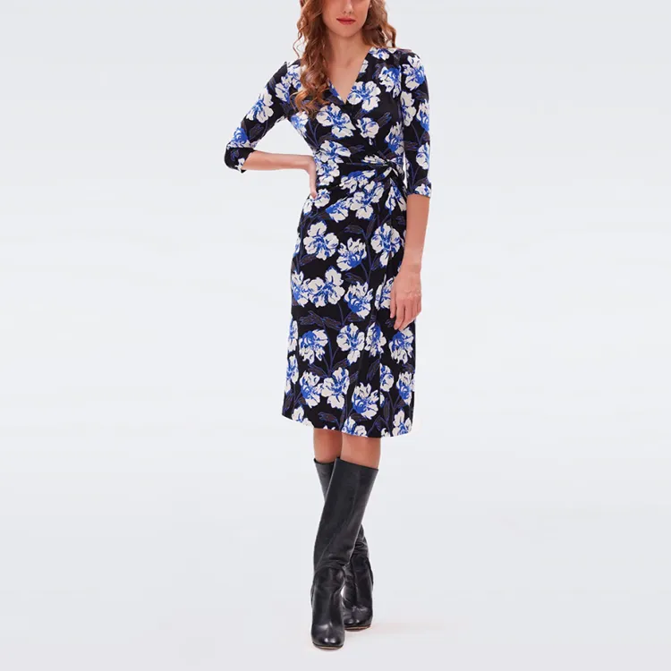 DVF Diane Von Furstenberg FW23 Long-Sleeved Dresses Women's Dark Blue-1