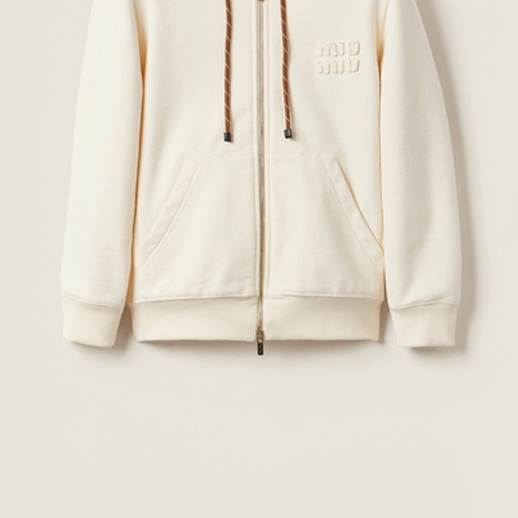 MIU MIU Logo Patch Zipped Hoodie - POIZON