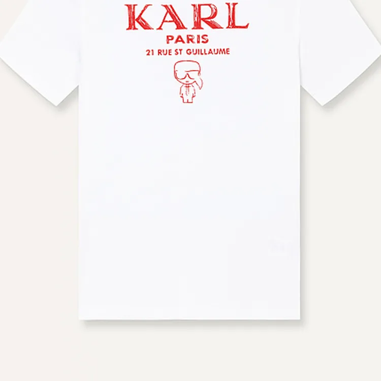 KARL LAGERFELD Logo Letter Print Crew Neck Short Sleeved T Shirt Men's Raw White-4
