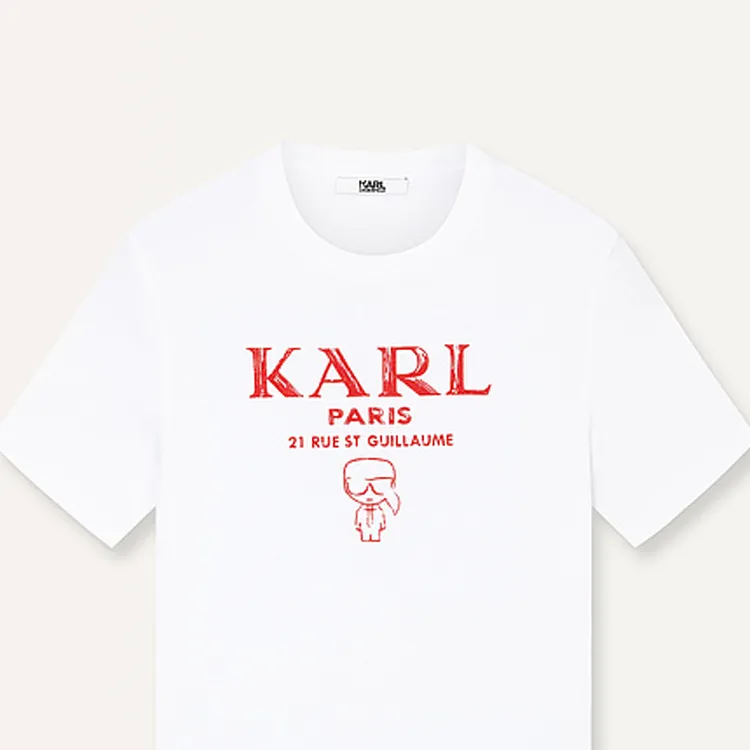 KARL LAGERFELD Logo Letter Print Crew Neck Short Sleeved T Shirt Men's Raw White-3