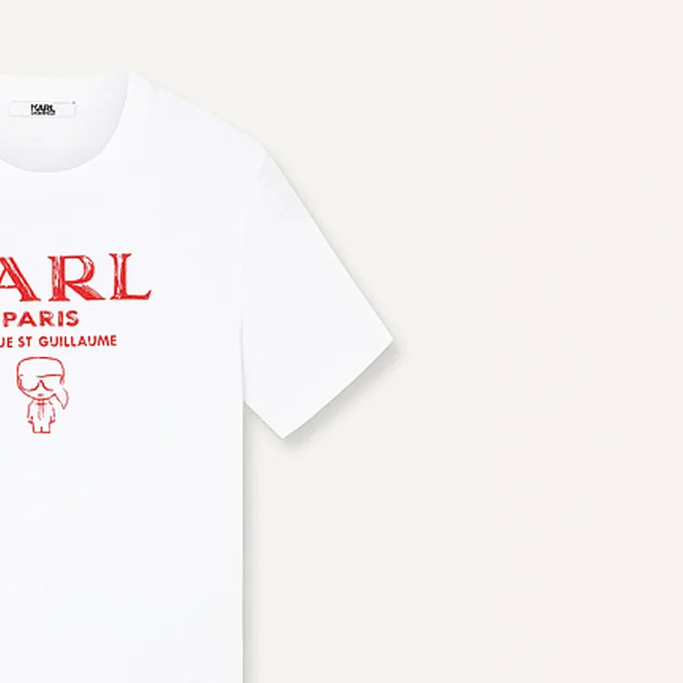 KARL LAGERFELD Logo Letter Print Crew Neck Short Sleeved T Shirt Men's Raw White-5