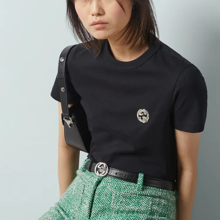 GUCCI Embellished Logo Crewneck T Shirt-4