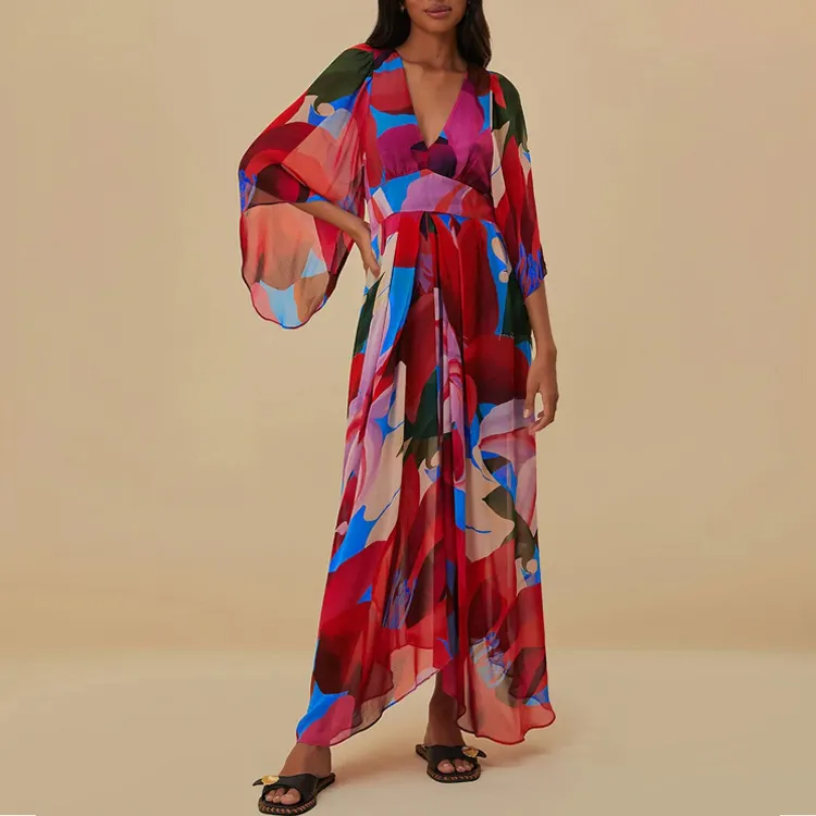 FARM RIO SS24 Long-Sleeved Dresses Women's Blue-1