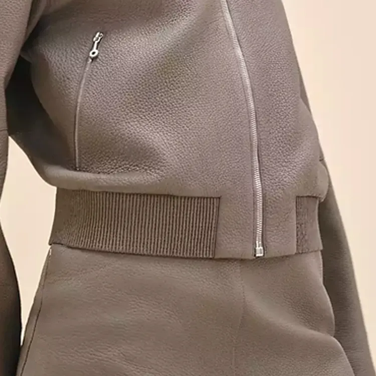 HERMES Leather Jacket Women's Gray-4
