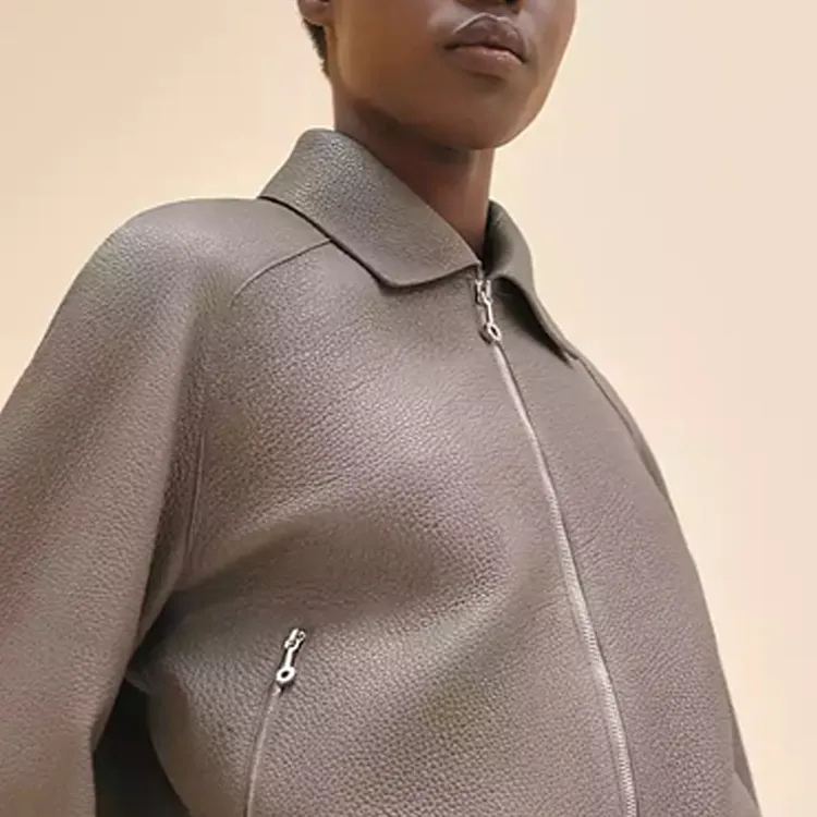 HERMES Leather Jacket Women's Gray-3