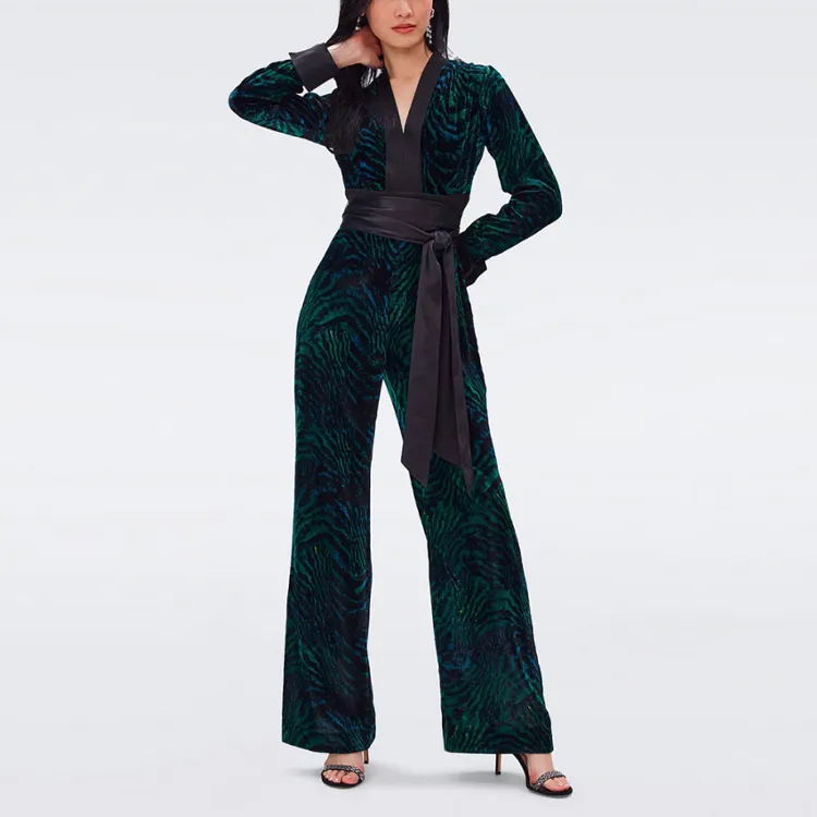 DVF Diane Von Furstenberg Belted Long-Sleeved Jumpsuit-1
