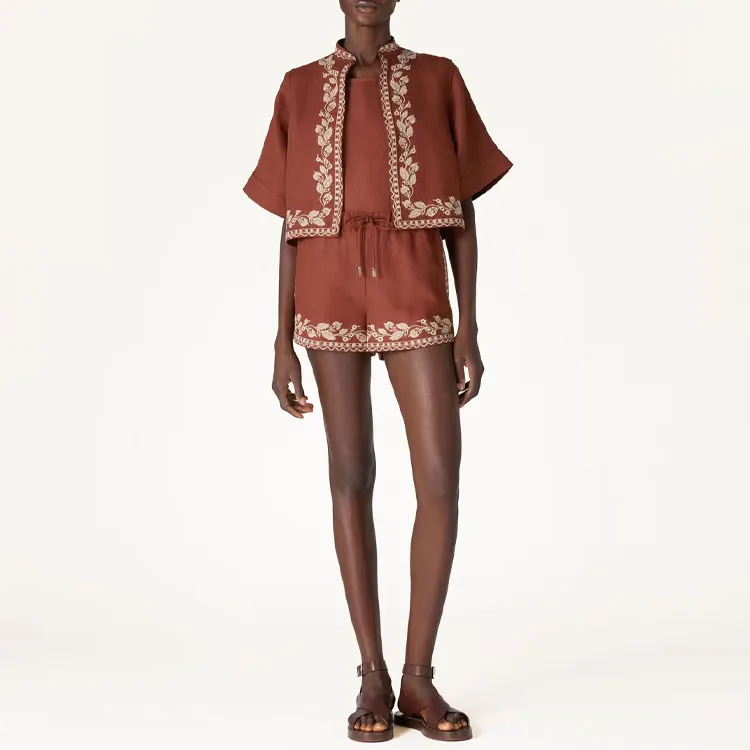 Loro Piana SS24 Casual Shorts Women's Black Sugar Brown Red-2