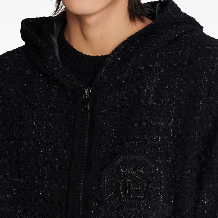 BALMAIN Tweed Hooded Jacket-5