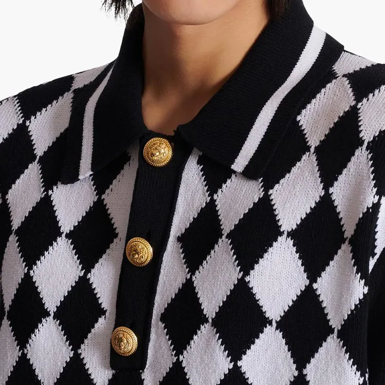 BALMAIN Diamond Pattern Knit Polo Shirt-5