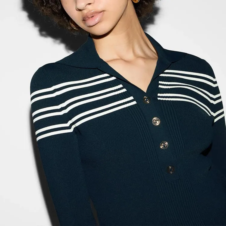 GUCCI Striped Ribbed knit Polo Top-5