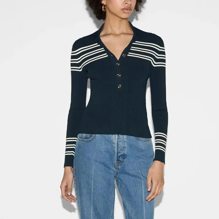 GUCCI Striped Ribbed knit Polo Top-1
