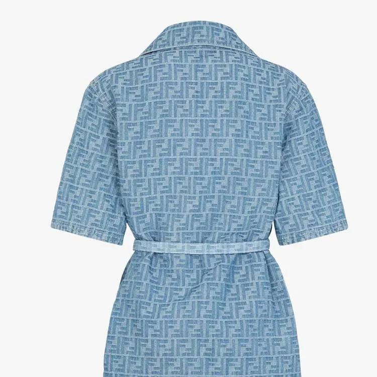 FENDI Ff Jacquard Belted Denim Dress-4
