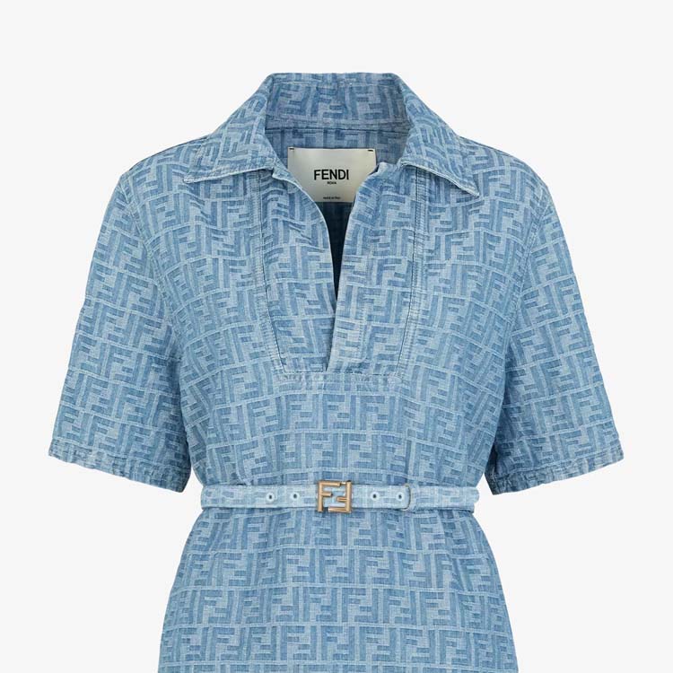 【関税＆送料込み】Fendi Denim-Effect Ff Jacquard Mom Uette Mamma Baguette Medium Fabric Blue | Fendi