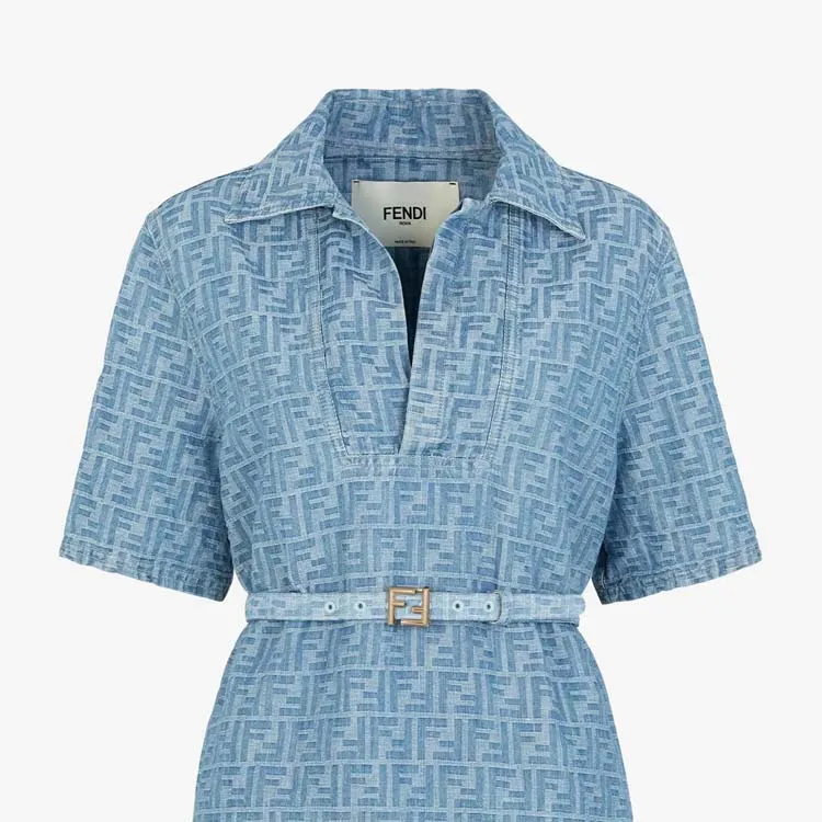 FENDI Ff Jacquard Belted Denim Dress-6