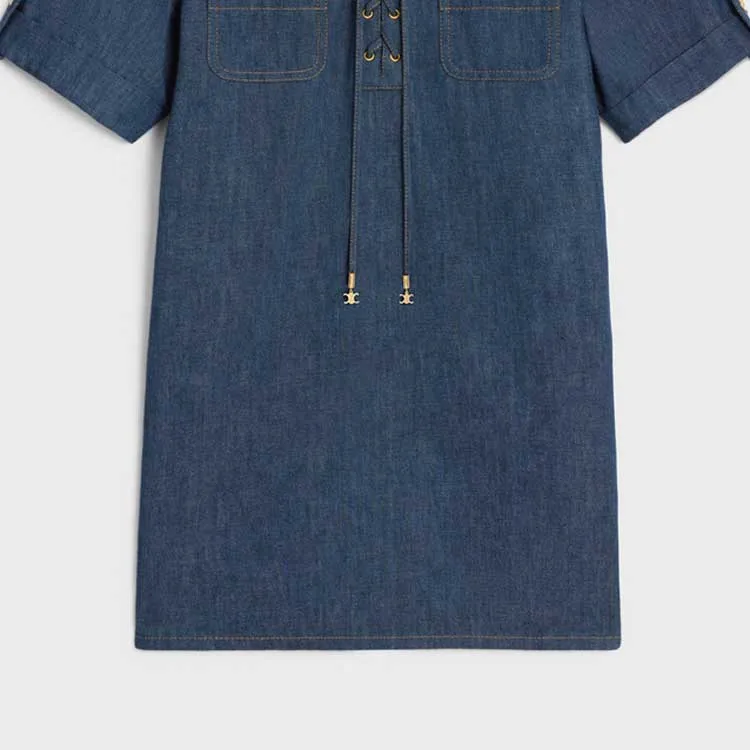 CELINE Mini Dress In Dark Ocean Wash Denim-3