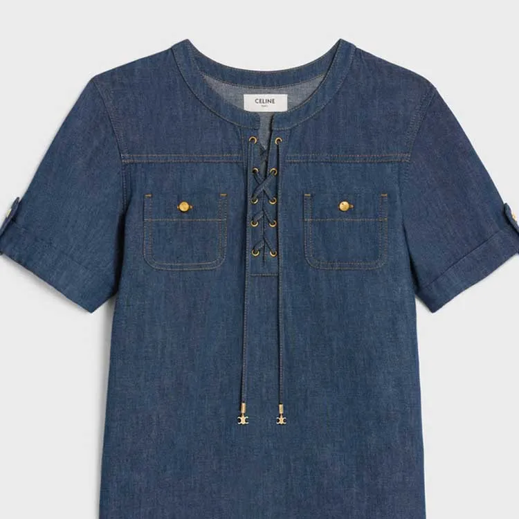 CELINE Mini Dress In Dark Ocean Wash Denim-2