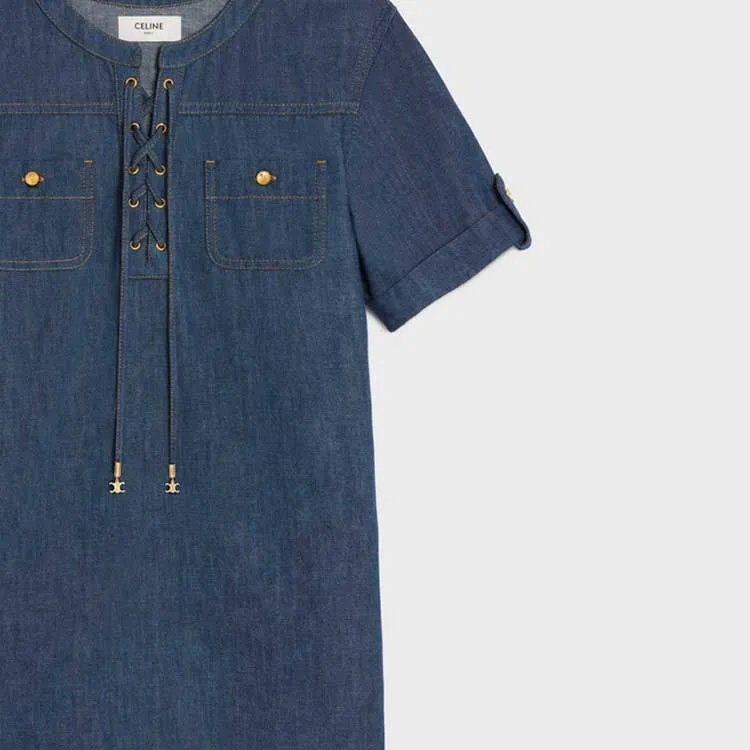 CELINE Mini Dress In Dark Ocean Wash Denim-4