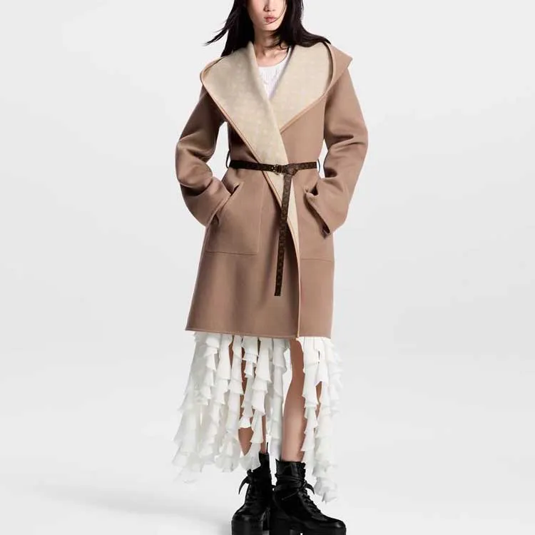 LOUIS VUITTON Reversible Signature Hooded Wrap Coat-1