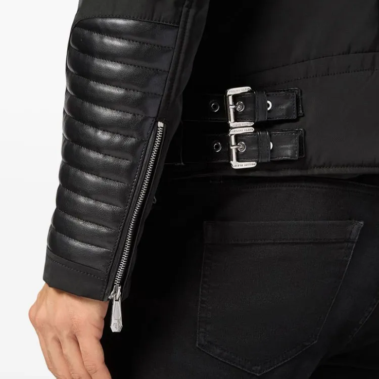PHILIPP PLEIN Padded detail Leather Biker Jacket-5