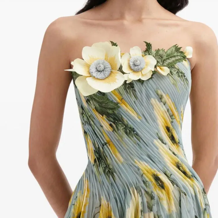 Oscar De La Renta Poppy-print Strapless Chiffon Gown-4