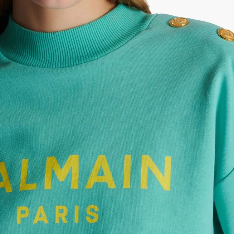 BALMAIN Logo Printed Crewneck Cropped Sweatshirt-5