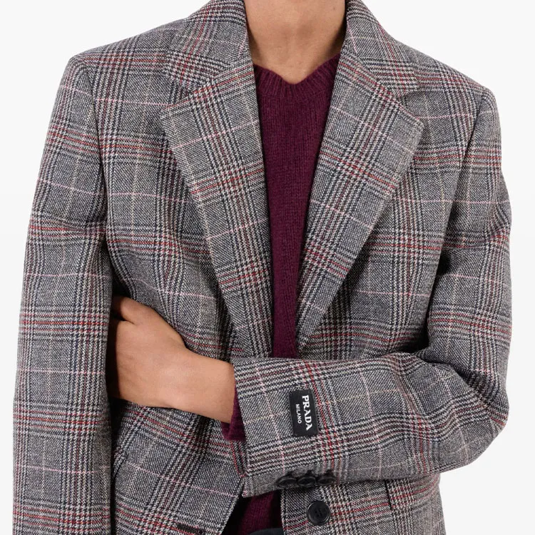 PRADA Single Breasted Houndstooth Blazer-4