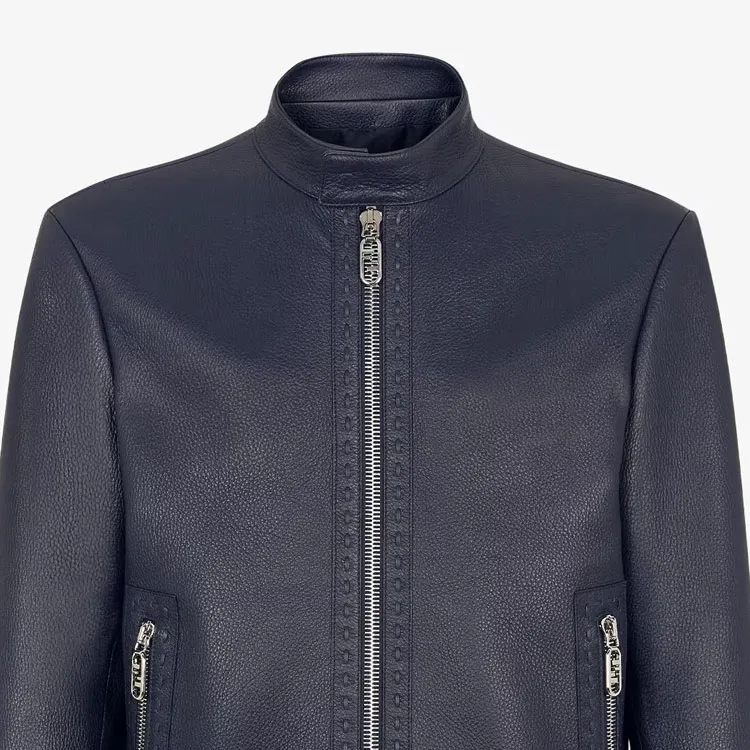 FENDI Leather Jacket Men's Blue-3